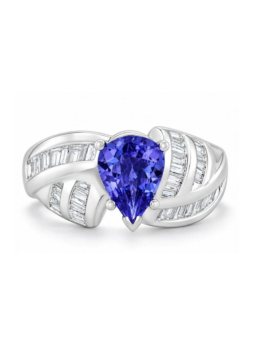 Genuine 1.68 Cts Tanzanite & Diamonds Ring 14k White Gold